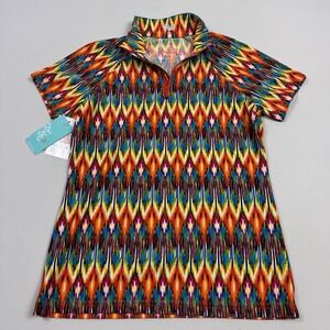 Tzu Tzu 1/4 Zip Golf Shirt NWT Psychedelic Southwest Aztec Multicolor Women's M